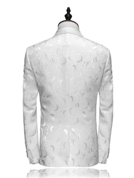 One Button Slim White Men's Dress Suit Notched Collar Printed