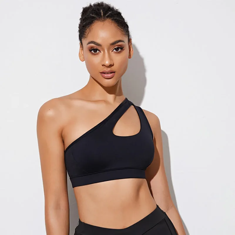 One Shoulder Sports Sexy Bra for Women with Hollow Design