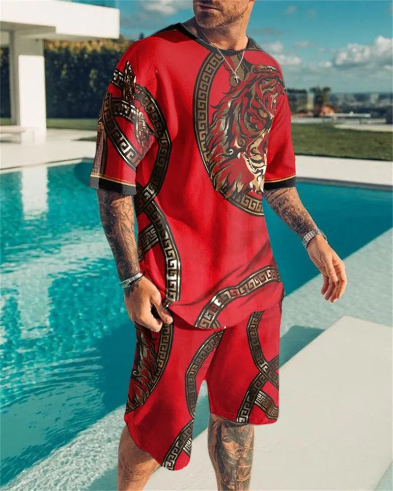 Oversized  T-Shirt & Shorts Set Luxury Tiger Red