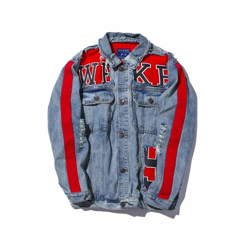 Red Patchwork Denim Jacket