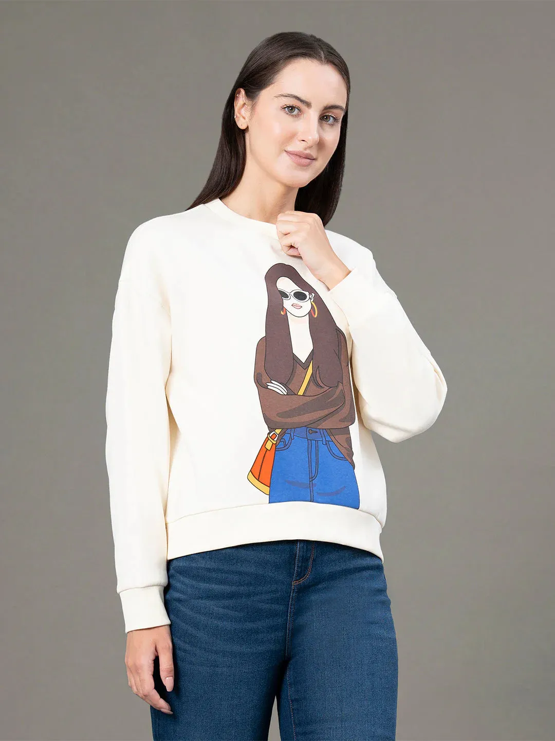 RedTape Round Neck Graphic Sweatshirt for Women | Smart Look | Everyday Comfort