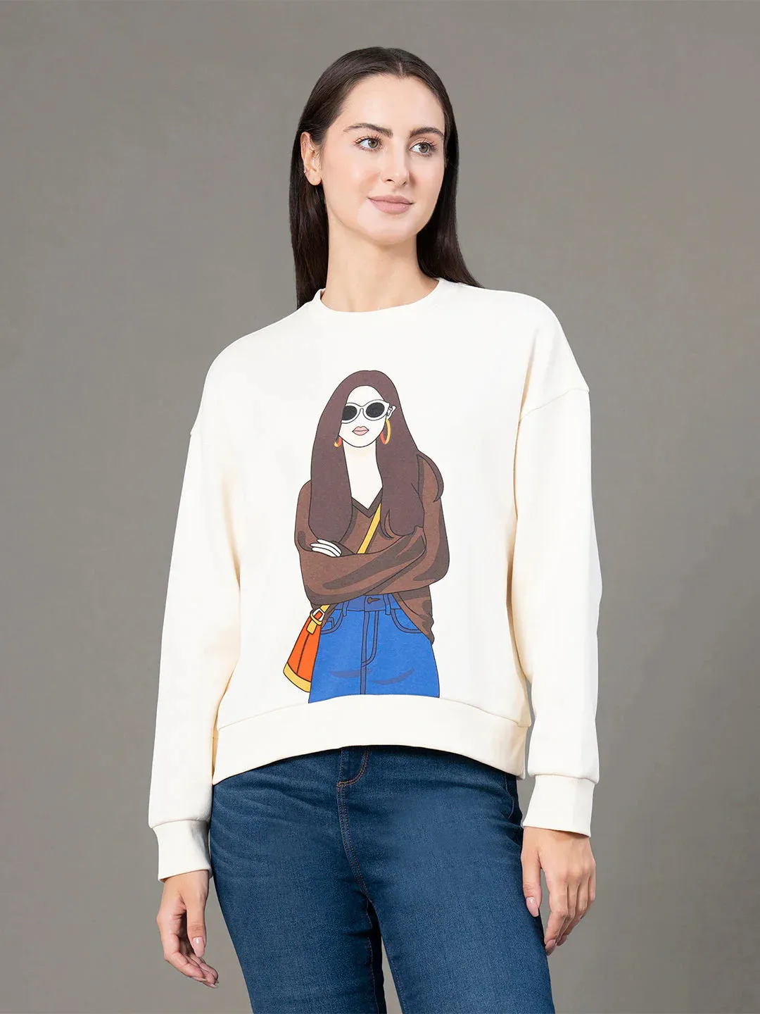 RedTape Round Neck Graphic Sweatshirt for Women | Smart Look | Everyday Comfort