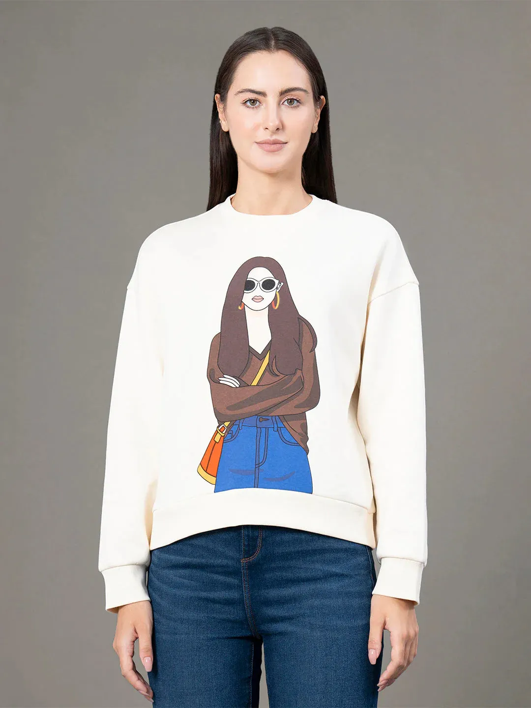 RedTape Round Neck Graphic Sweatshirt for Women | Smart Look | Everyday Comfort