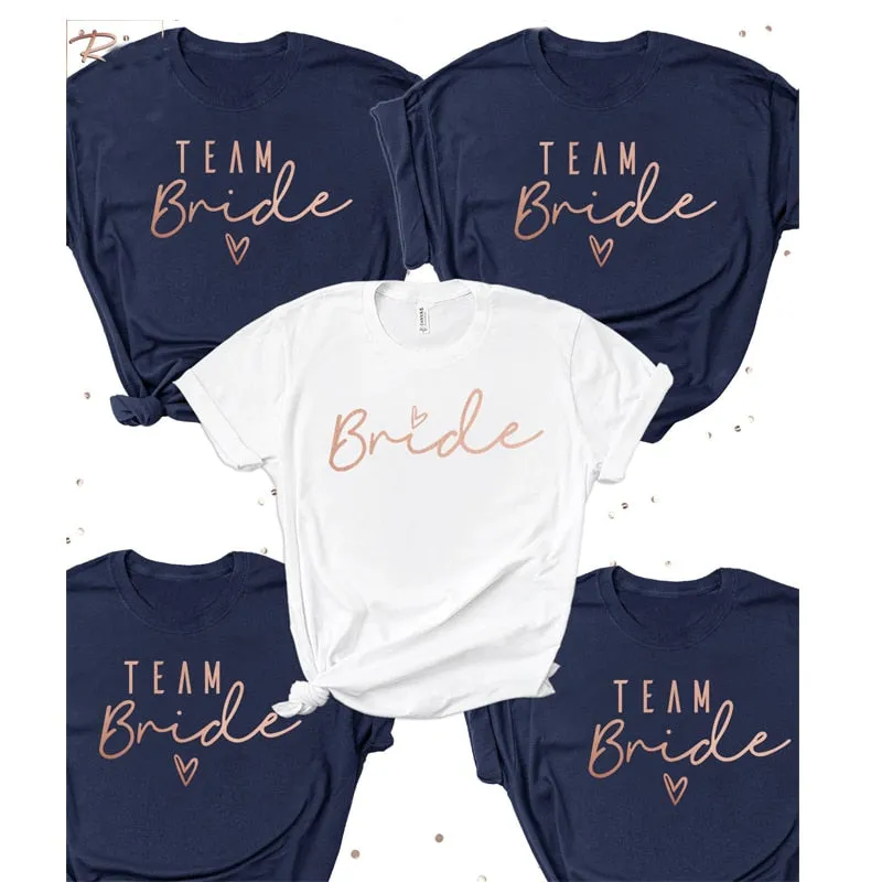 Team Bride T Shirts with Little Heart Design - Blue - White - Wedding Bridal Squad Heart T-shirt Bridesmaids