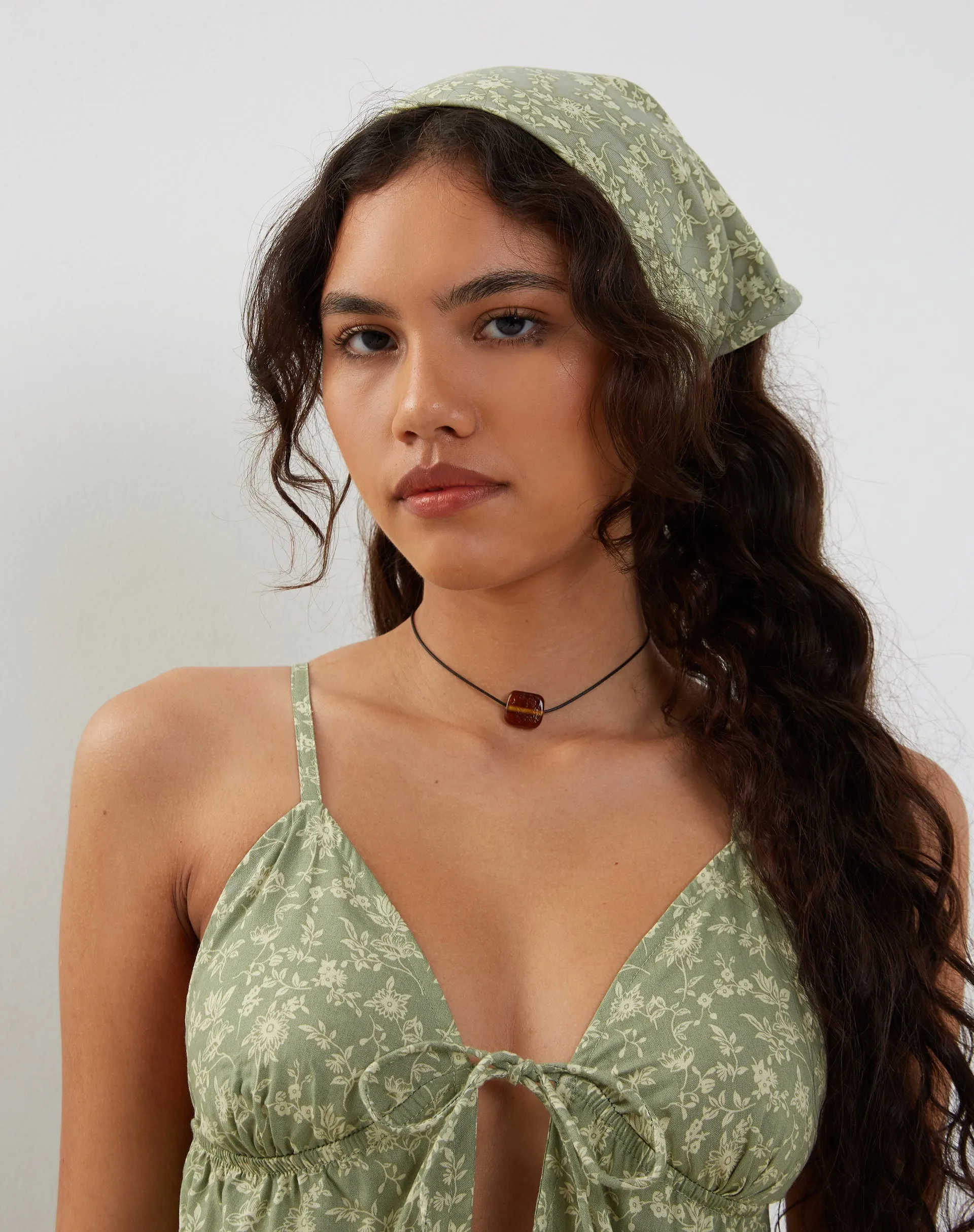 Tezza Tie Front Cami Top in Ditsy Floral Green