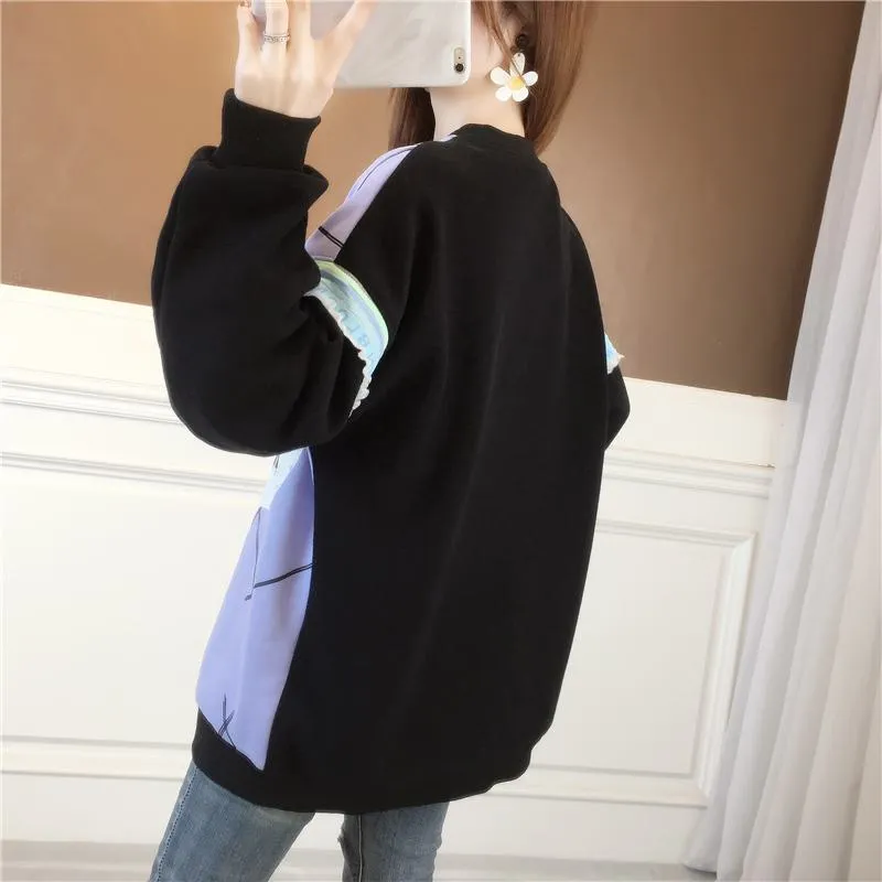 Thickness Loose Fit Cotton Slimming Plus Sweatshirt