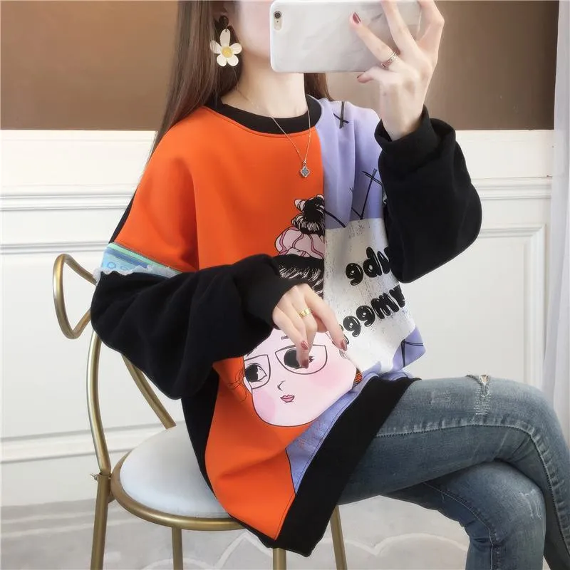 Thickness Loose Fit Cotton Slimming Plus Sweatshirt