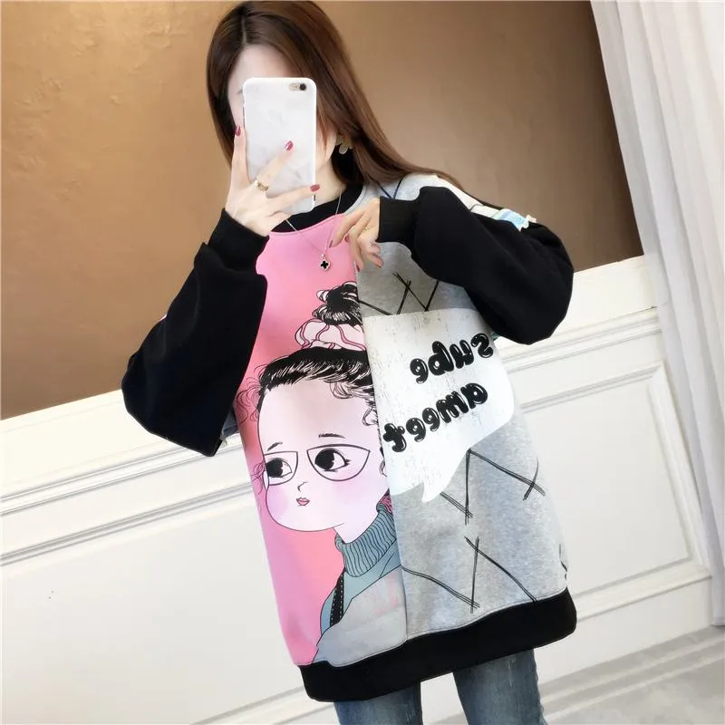 Thickness Loose Fit Cotton Slimming Plus Sweatshirt