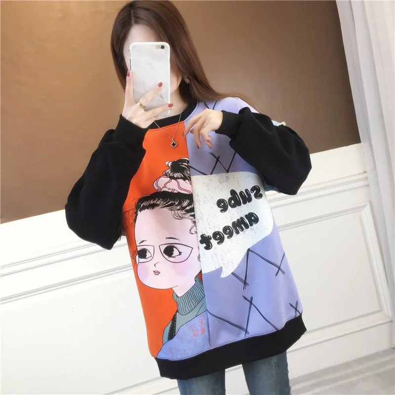 Thickness Loose Fit Cotton Slimming Plus Sweatshirt