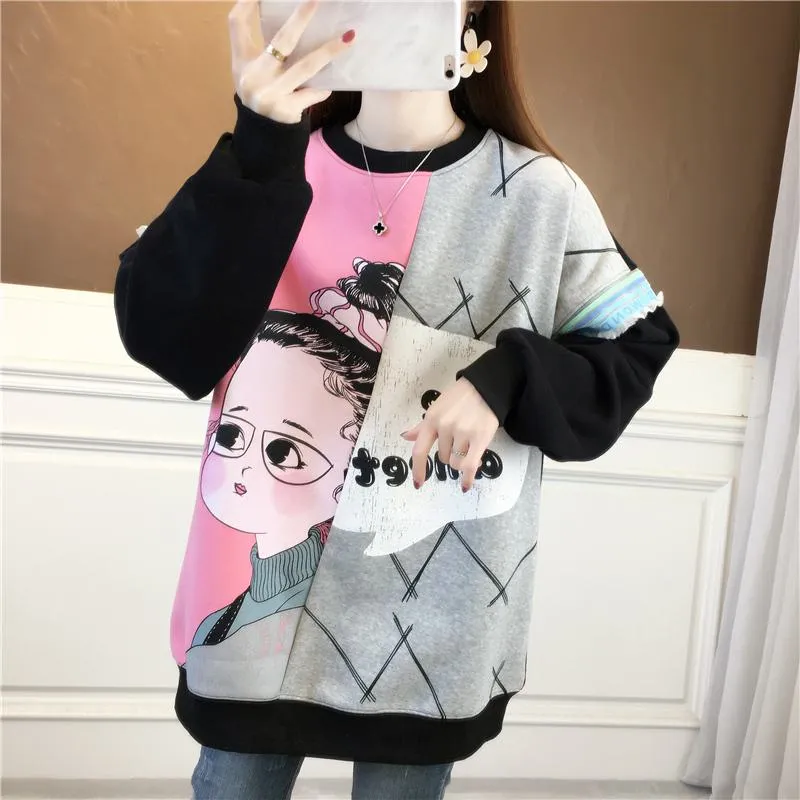 Thickness Loose Fit Cotton Slimming Plus Sweatshirt