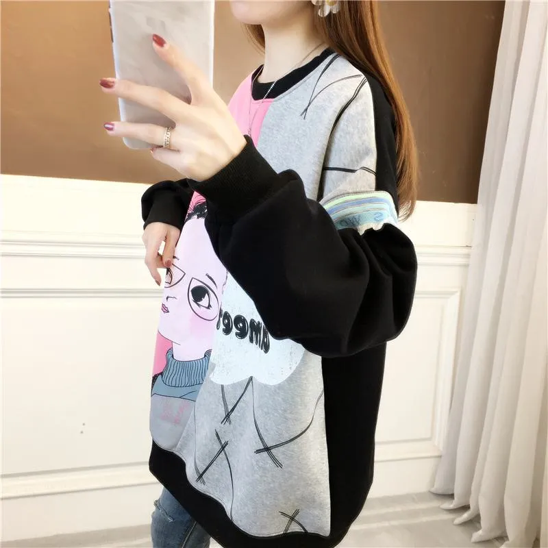 Thickness Loose Fit Cotton Slimming Plus Sweatshirt