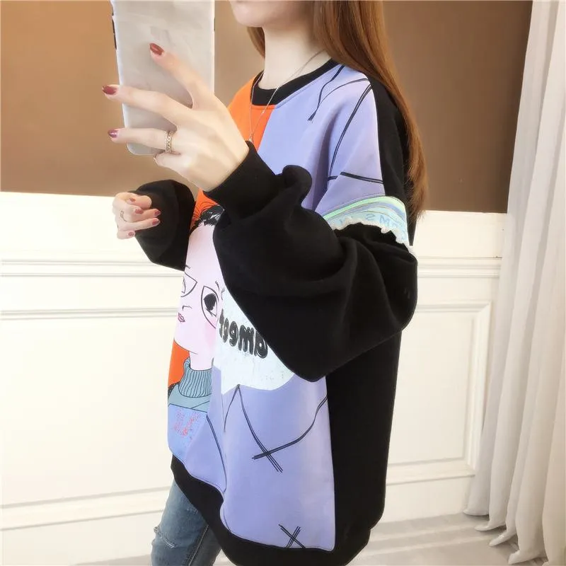 Thickness Loose Fit Cotton Slimming Plus Sweatshirt