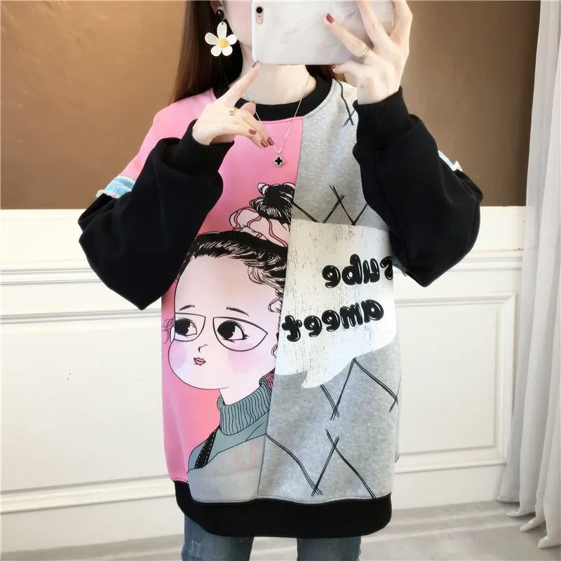 Thickness Loose Fit Cotton Slimming Plus Sweatshirt