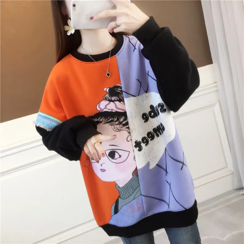 Thickness Loose Fit Cotton Slimming Plus Sweatshirt