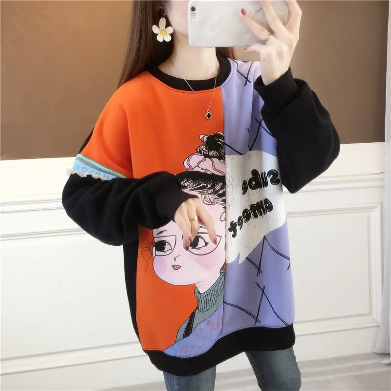 Thickness Loose Fit Cotton Slimming Plus Sweatshirt