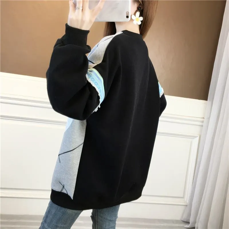 Thickness Loose Fit Cotton Slimming Plus Sweatshirt