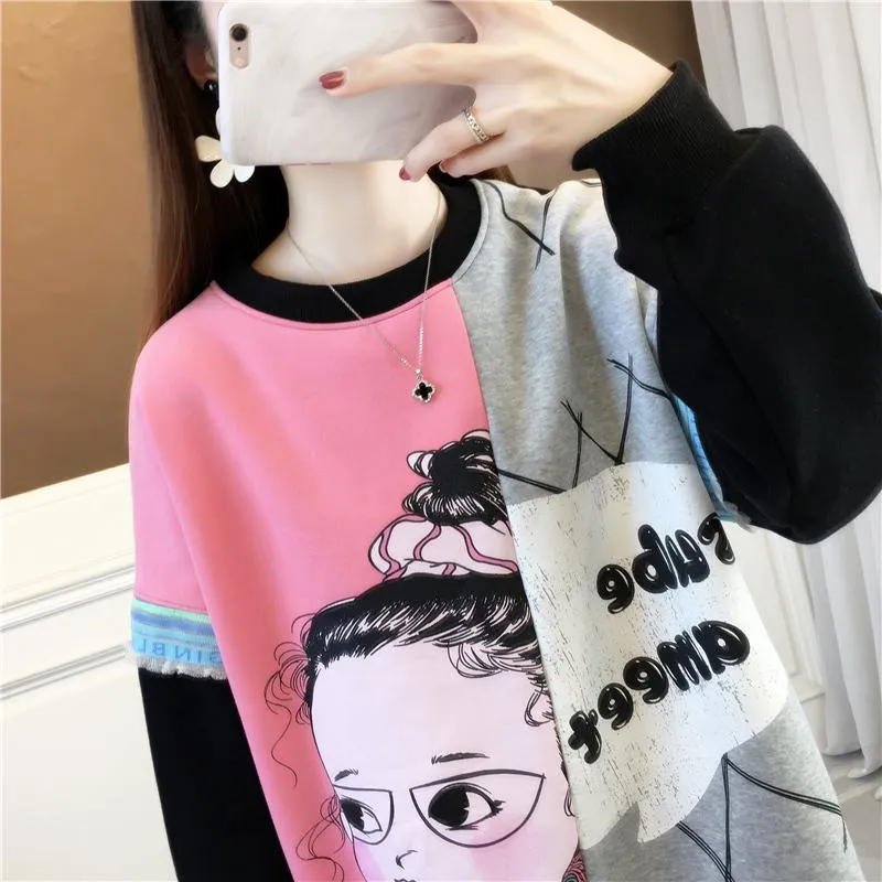 Thickness Loose Fit Cotton Slimming Plus Sweatshirt