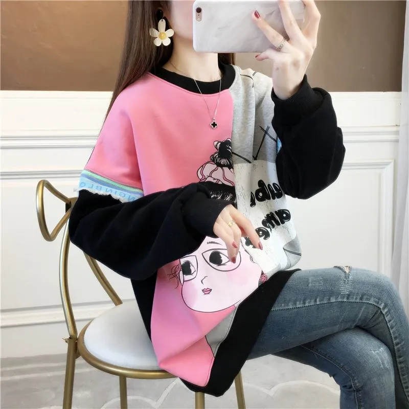 Thickness Loose Fit Cotton Slimming Plus Sweatshirt