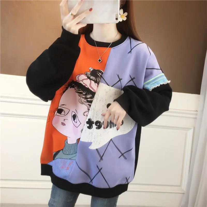 Thickness Loose Fit Cotton Slimming Plus Sweatshirt