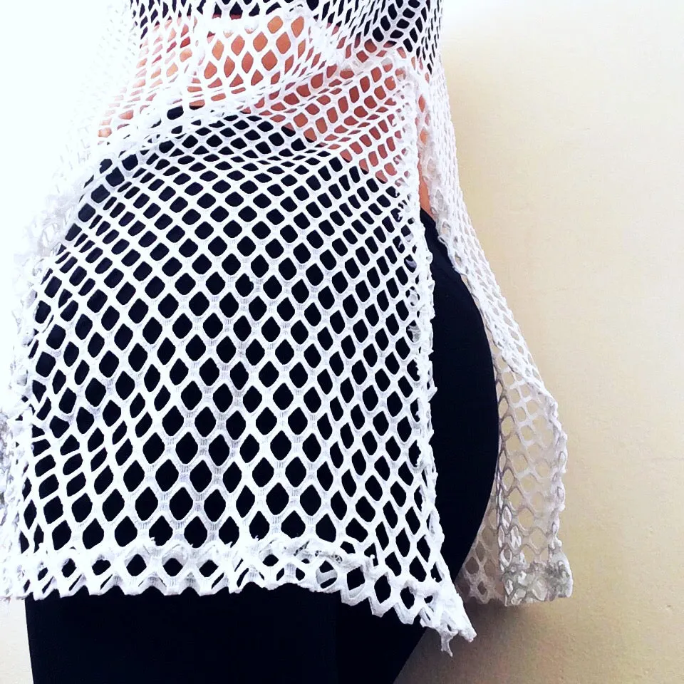 UNISEX WHITE FISHNET TEE MESH TOP