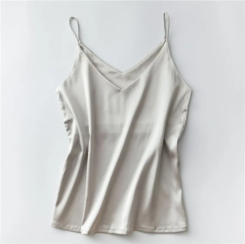 Wjczt 2022 Satin Women Thin Wild Solid Camis Vest Women Tank Tops Female  Summer Sexy Strap Basic Tops Slim Sleeveless Camisole