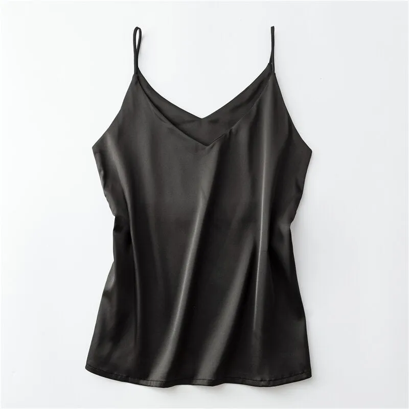 Wjczt 2022 Satin Women Thin Wild Solid Camis Vest Women Tank Tops Female  Summer Sexy Strap Basic Tops Slim Sleeveless Camisole