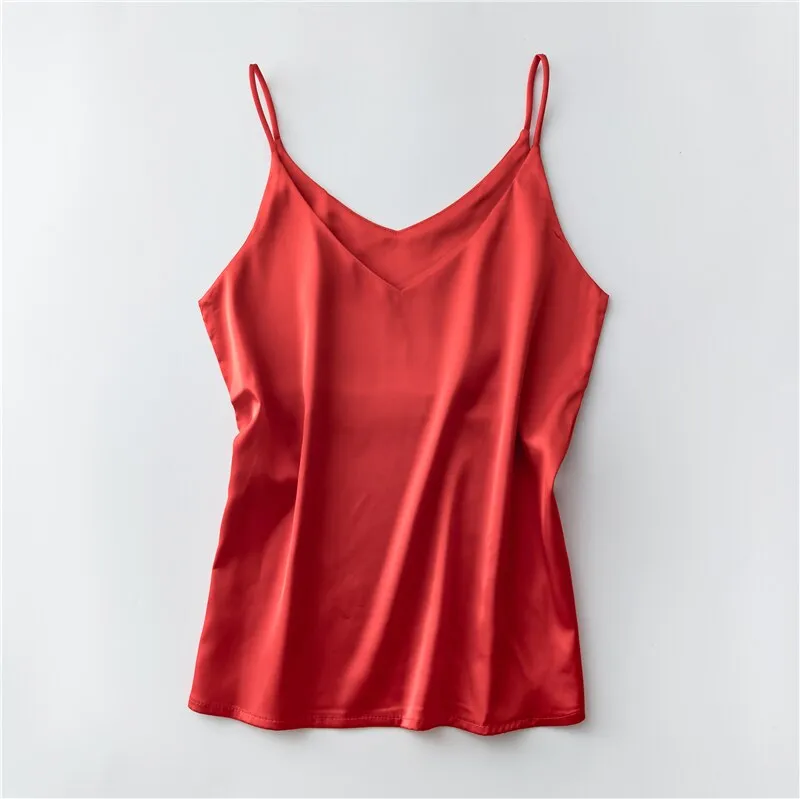 Wjczt 2022 Satin Women Thin Wild Solid Camis Vest Women Tank Tops Female  Summer Sexy Strap Basic Tops Slim Sleeveless Camisole