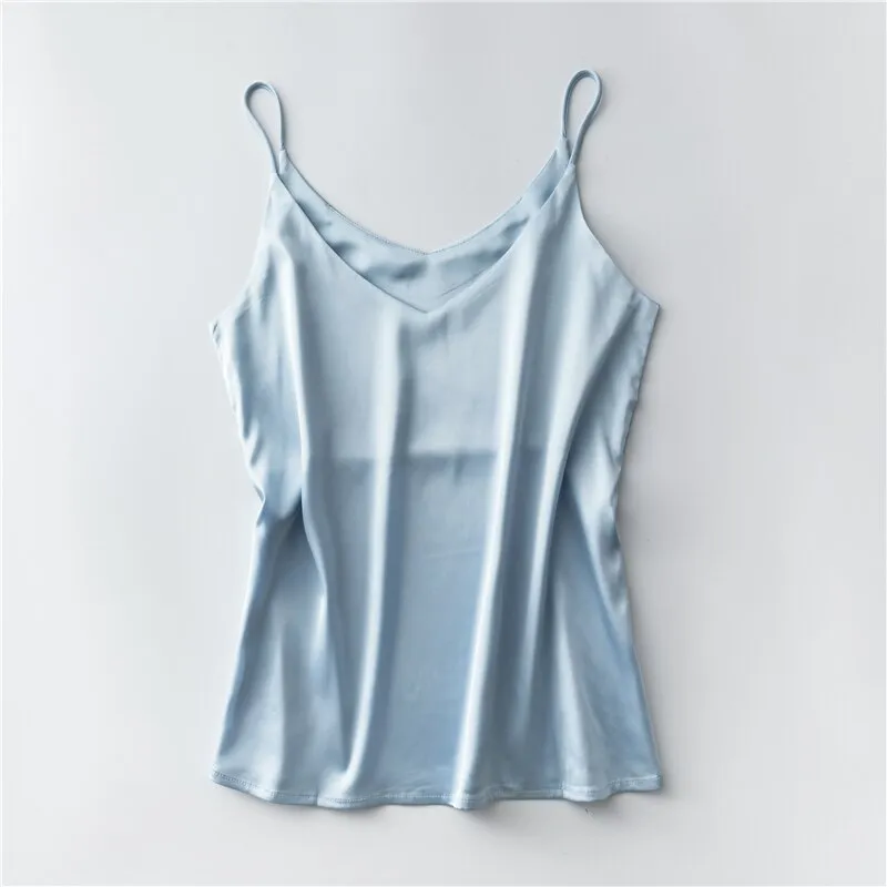 Wjczt 2022 Satin Women Thin Wild Solid Camis Vest Women Tank Tops Female  Summer Sexy Strap Basic Tops Slim Sleeveless Camisole