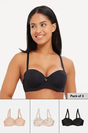 Women Assorted Balconette Bras (Pack of 3)