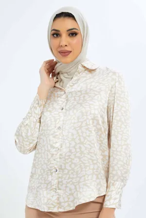 Women Beige Animal Printed Satin Shirt