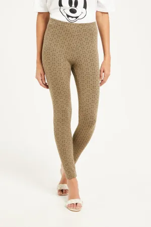 Women Beige Printed Leggings