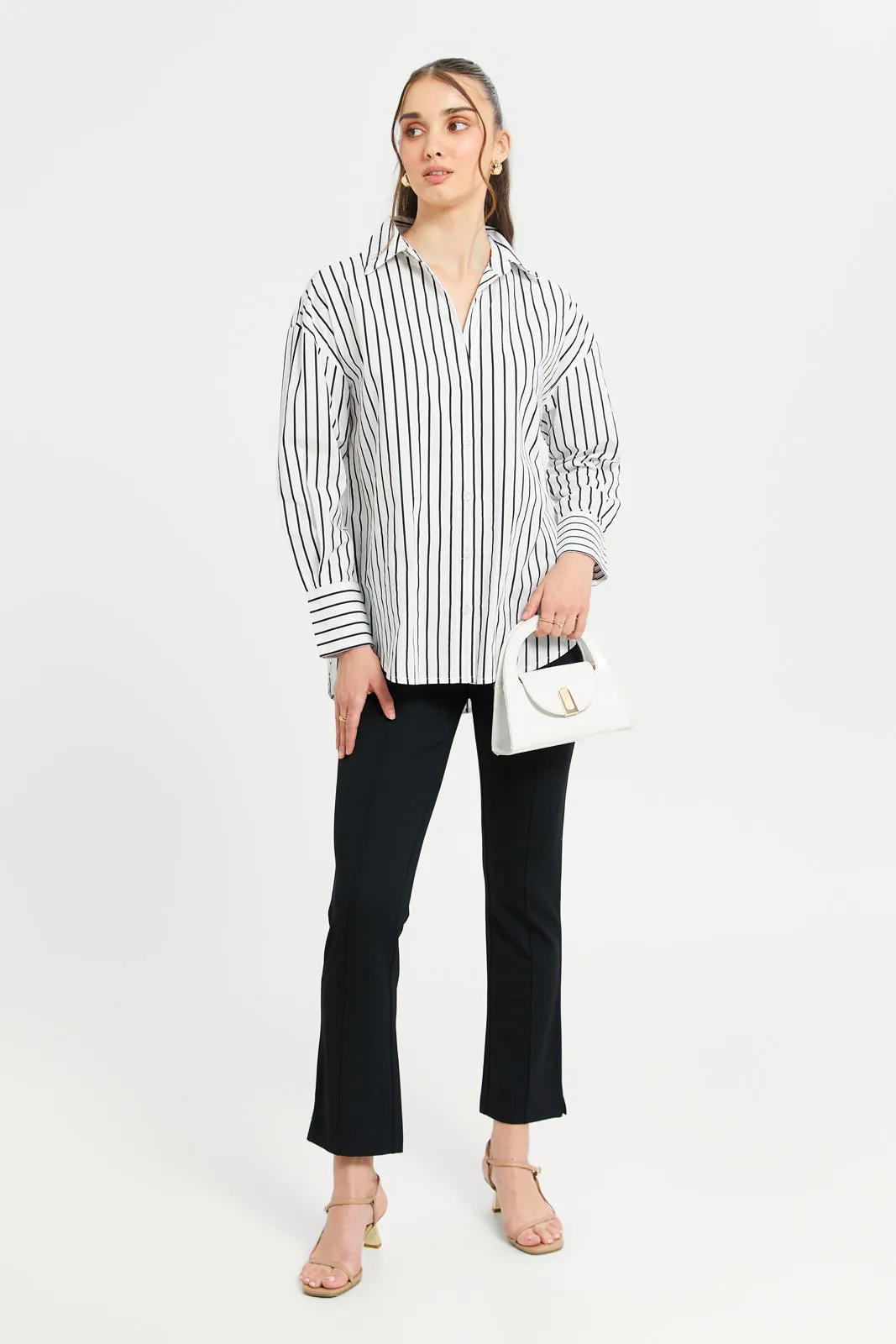 Women Black And White Striped Oversize Shirt