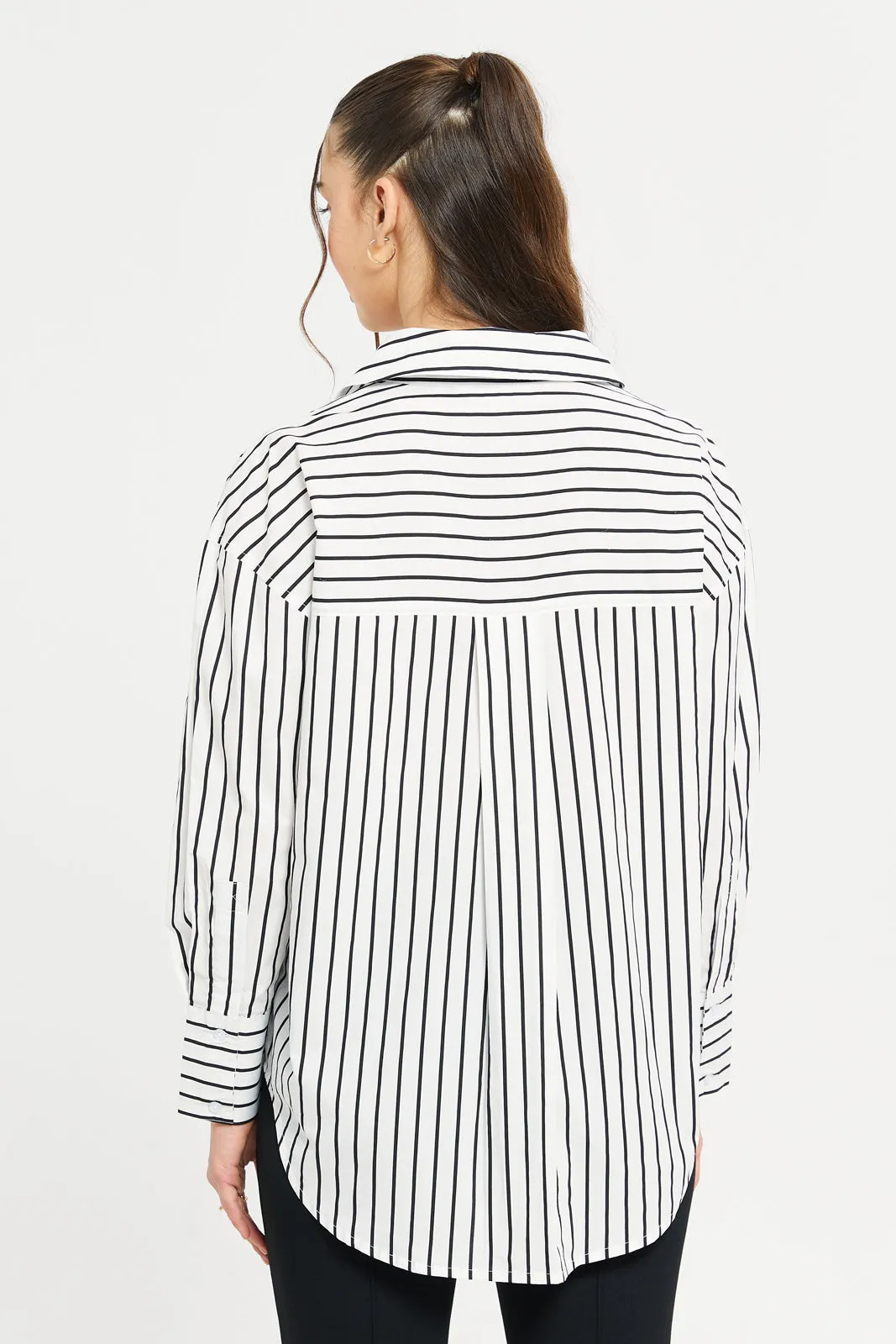 Women Black And White Striped Oversize Shirt