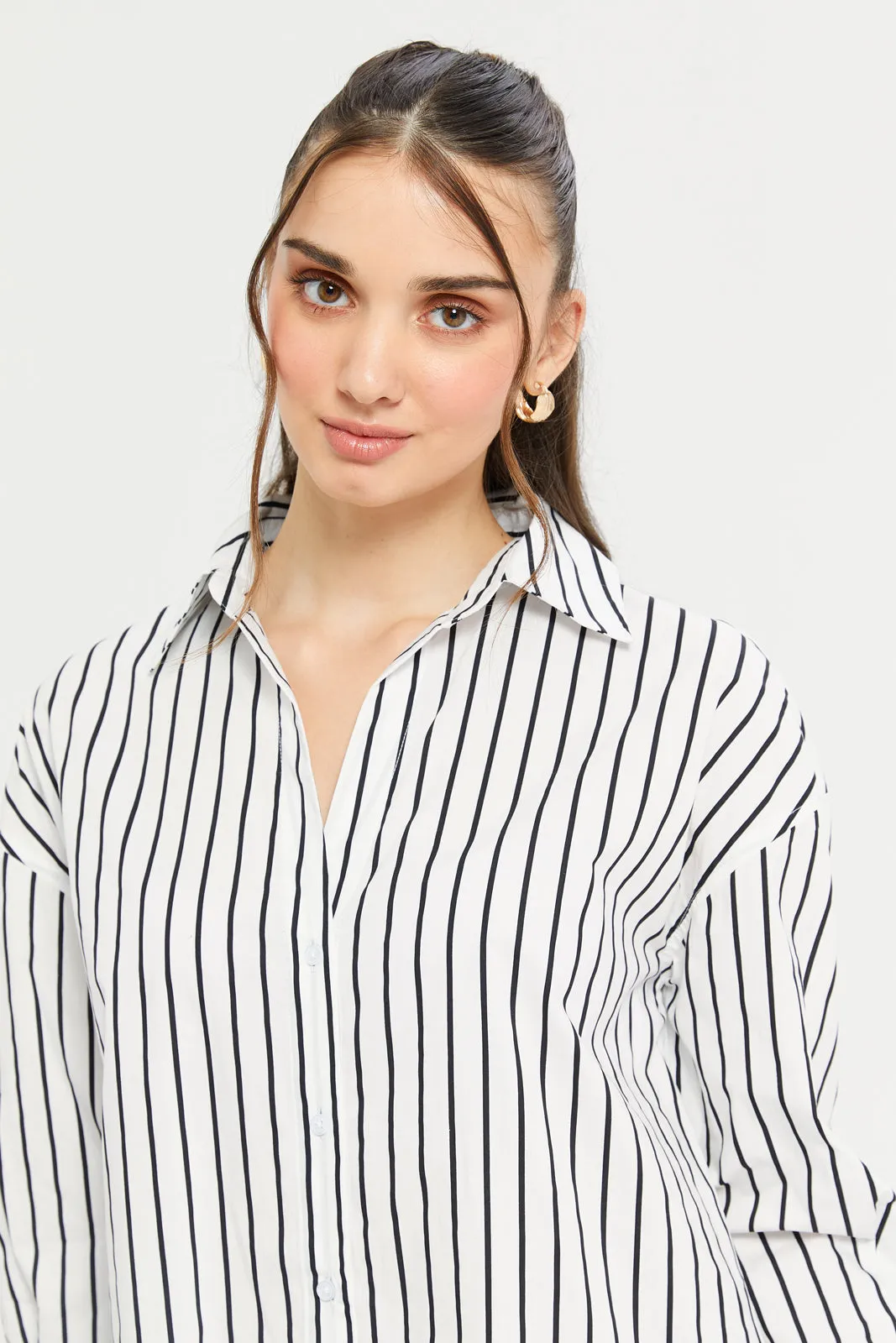 Women Black And White Striped Oversize Shirt