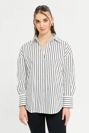 Women Black And White Striped Oversize Shirt