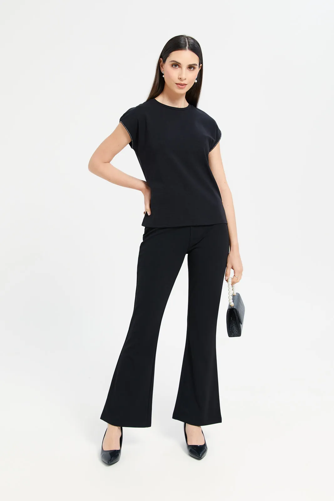 Women Black Flared Trousers