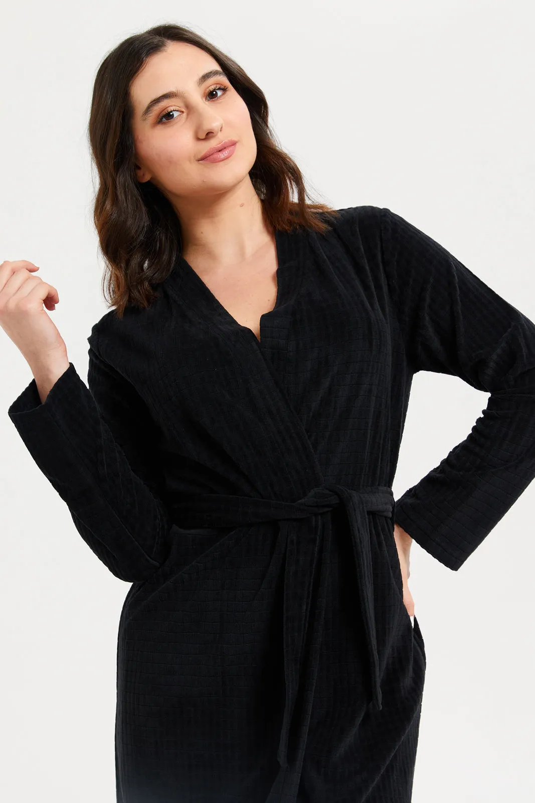 Women Black Fluffy Robe