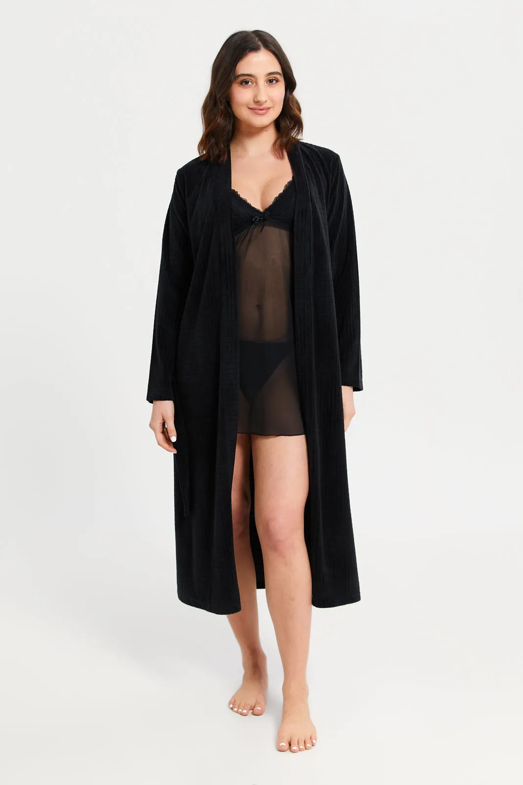 Women Black Fluffy Robe