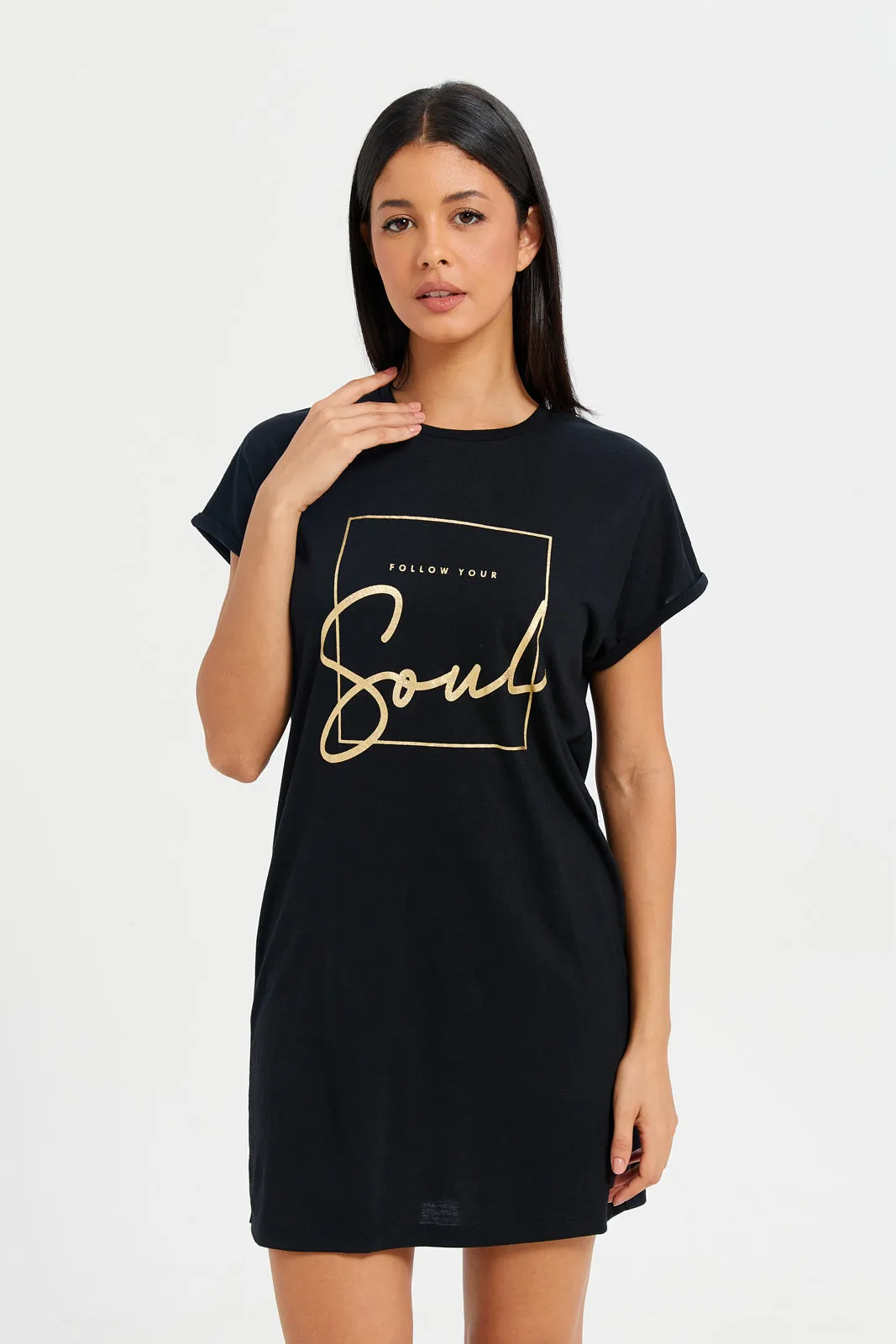 Women Black Soul Print Nightshirt