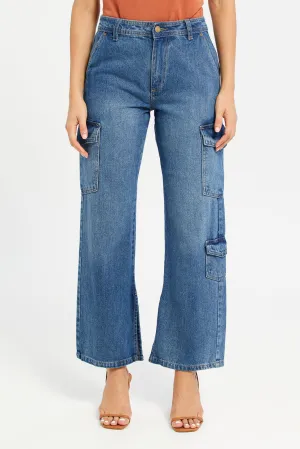 Women Blue Cargo Jeans