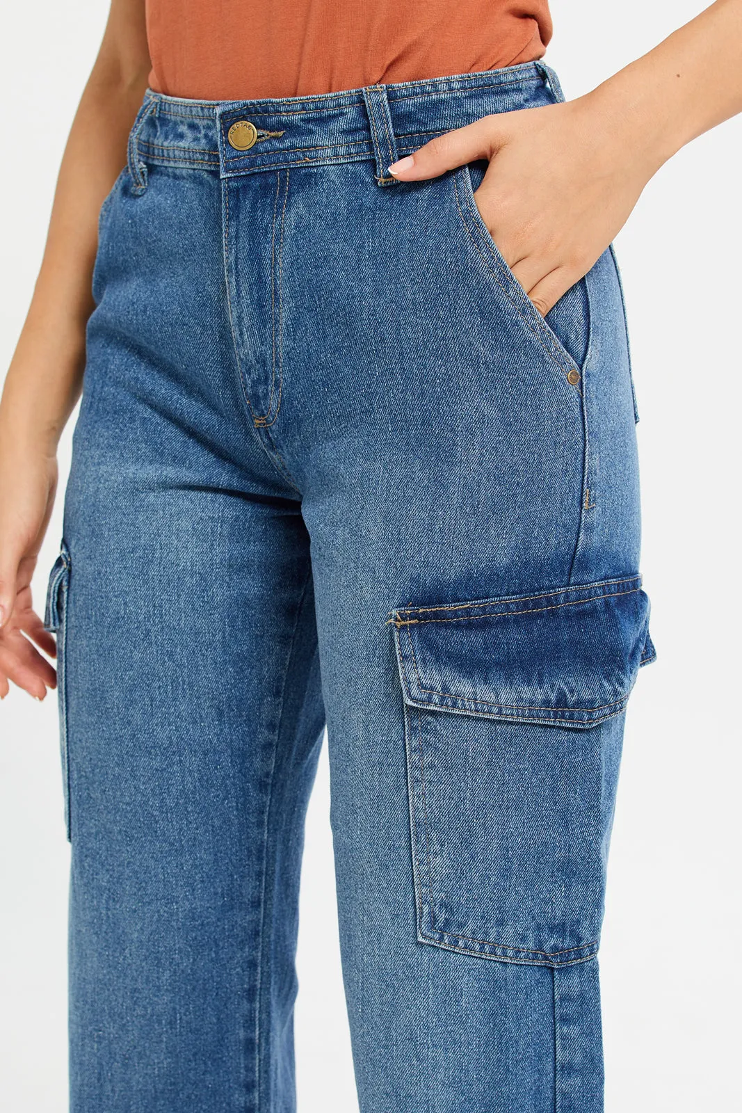 Women Blue Cargo Jeans