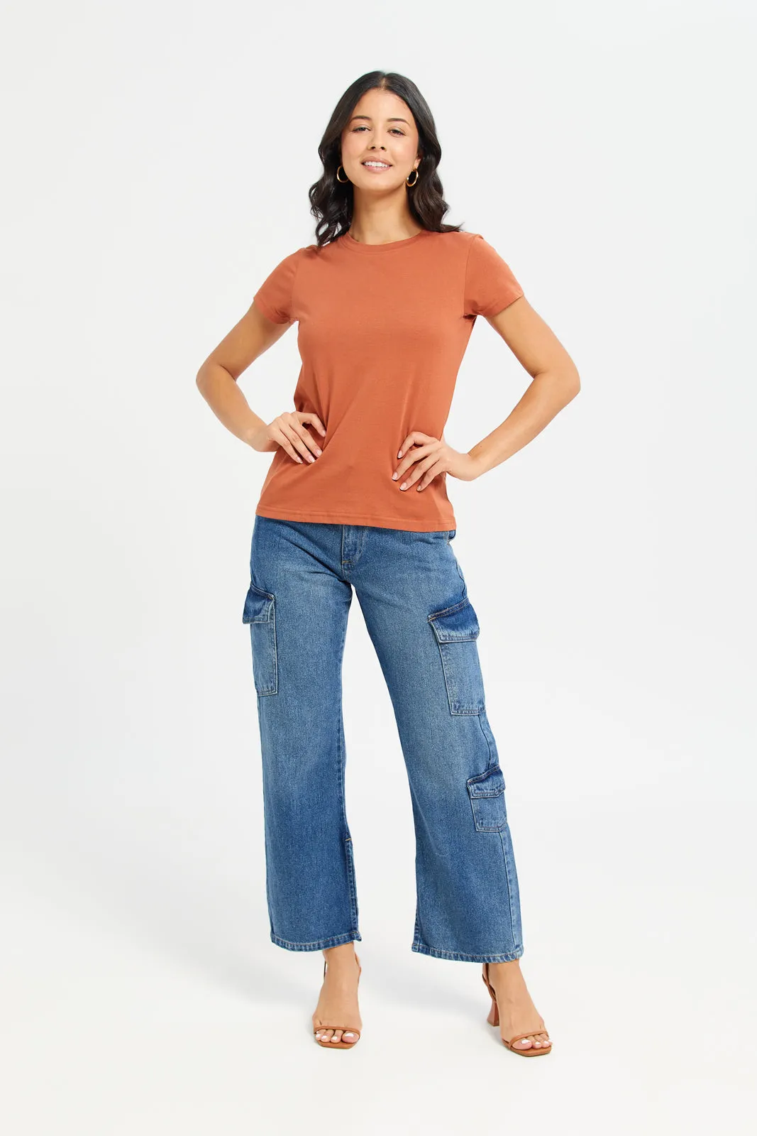 Women Blue Cargo Jeans