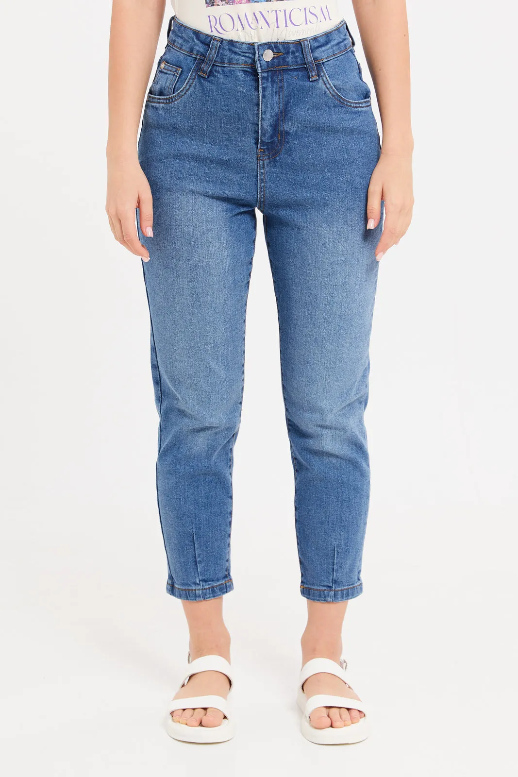 Women Blue High Rise Mom Fit Jeans