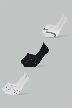 Women Grey And Black Printed Invisible Socks (Pack of 3)