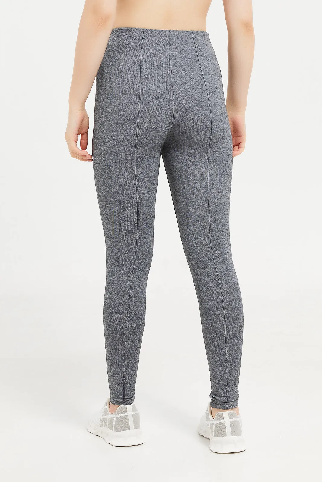 Women Grey Ponte Legging With Front Pleat