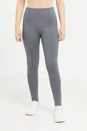 Women Grey Ponte Legging With Front Pleat