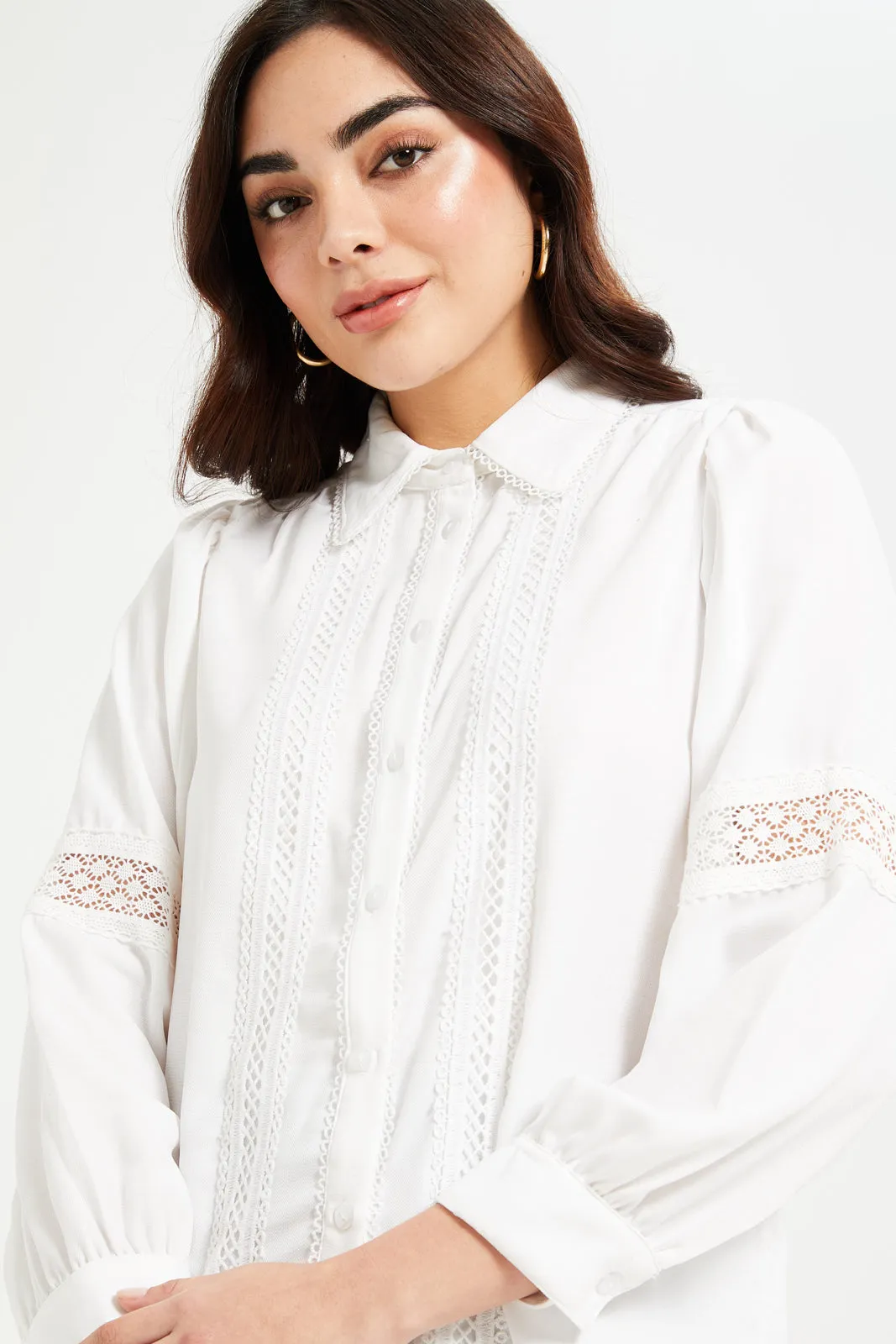 Women Ivory Embroidered Shirt