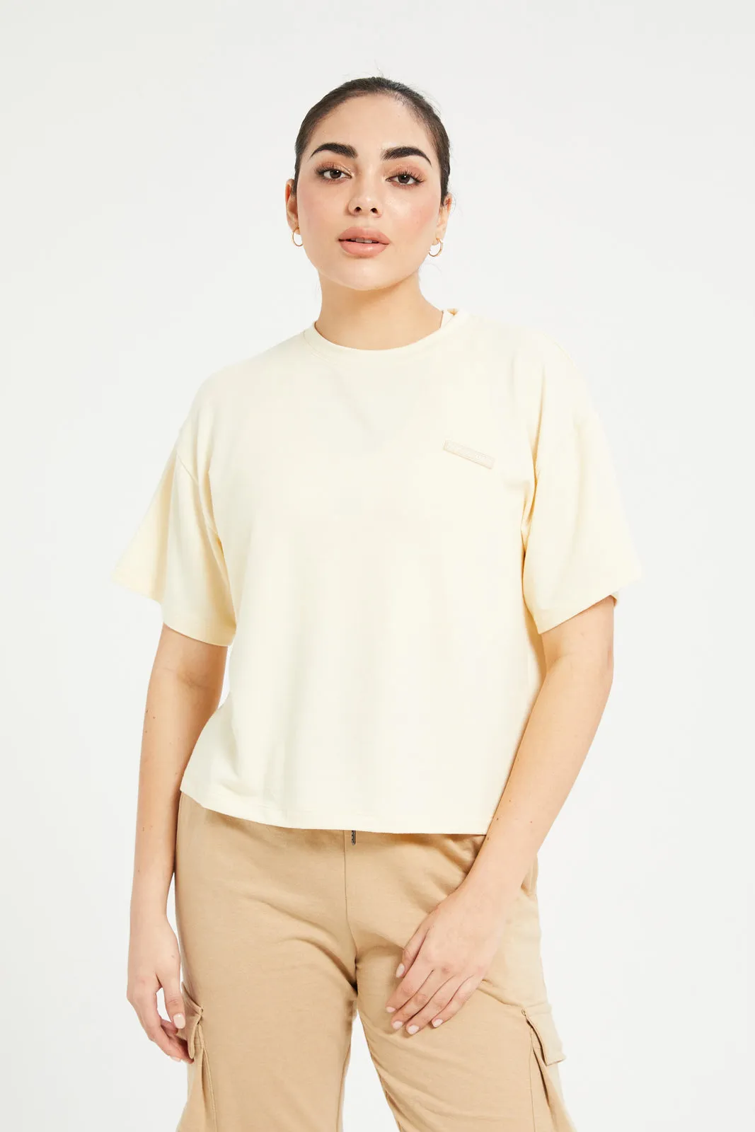 Women Ivory Oversized Active T-Shirt