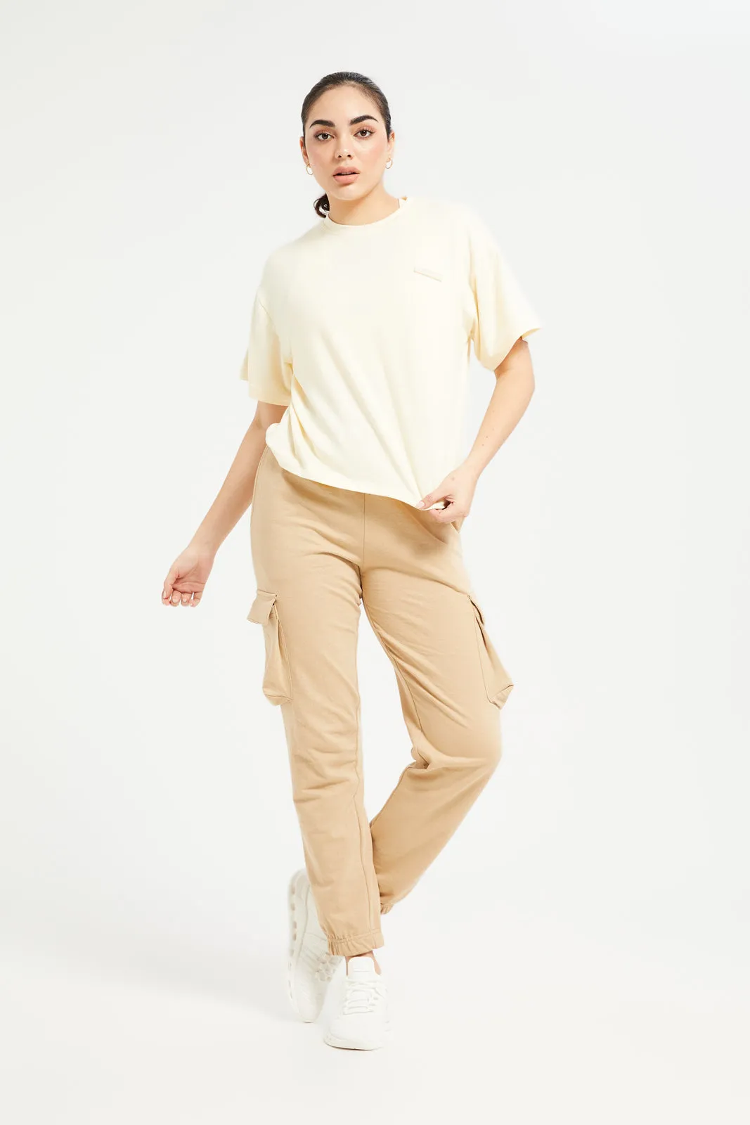 Women Ivory Oversized Active T-Shirt