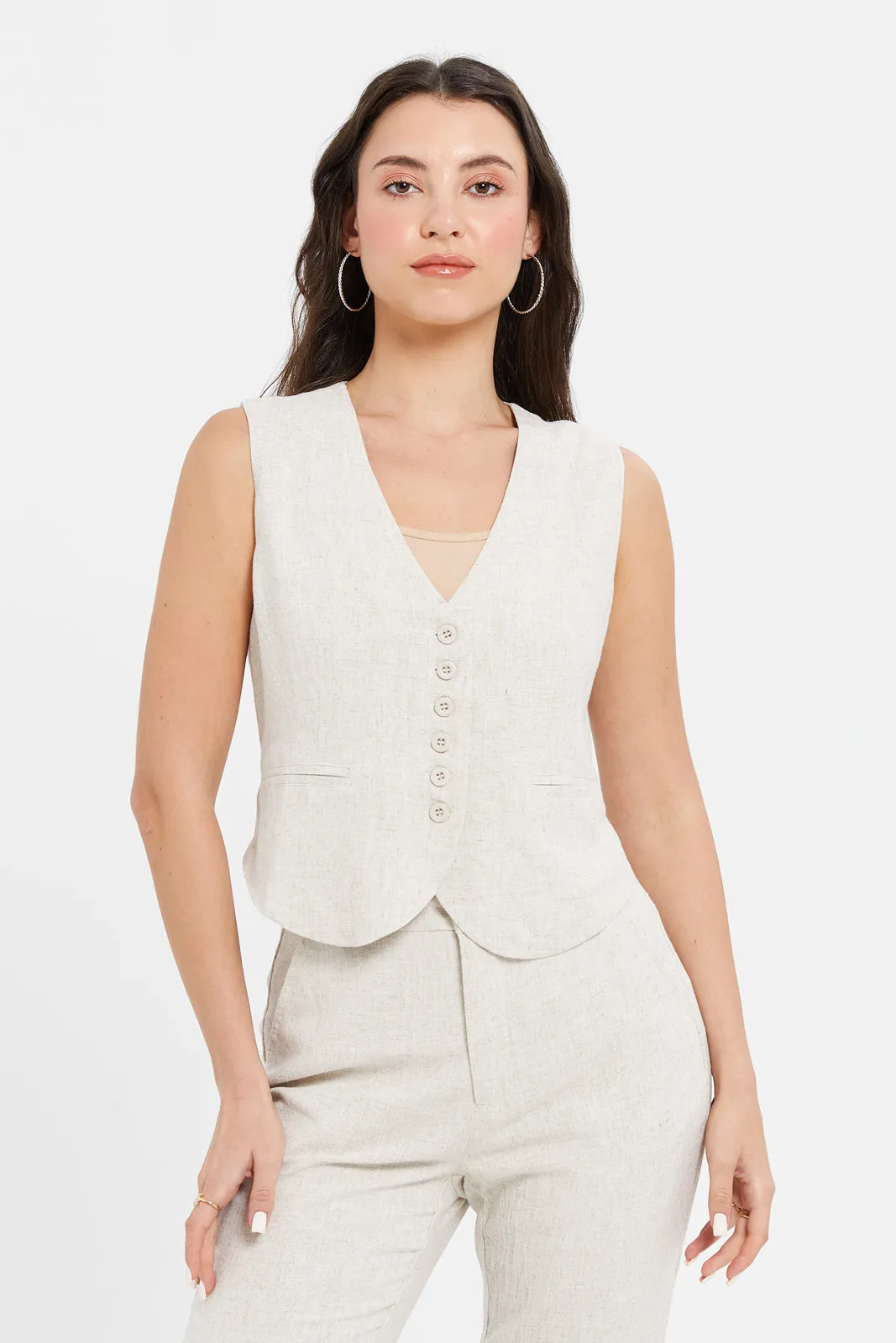 Women Ivory Sleeveless Waistcoat